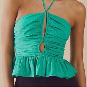 Free People “Dandelion” Teal Ruched Crop Top